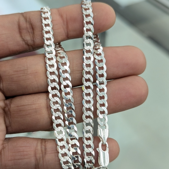 925 Sterling Silver Cuban Curb Diamond Cut Chain 5.8mm 18 Inches
